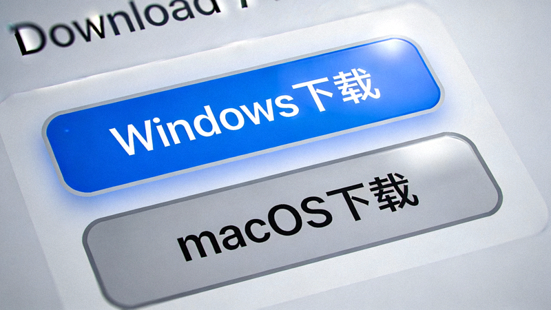 下载页面中Windows和macOS两个巨大下载按钮的特写截图