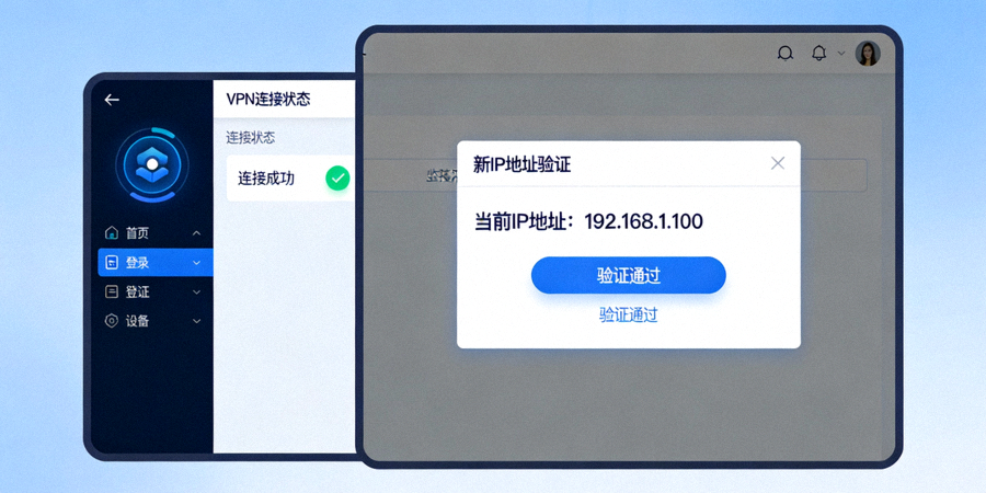 显示连接成功后的客户端界面，以及浏览器中显示新IP地址的验证页面